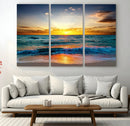 Vibrant Ocean Sunrise Over Golden Beach Waves, Giclee Canvas