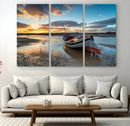Small Boat At The Beach Sunset Wall Art, Boat Sunset Wall