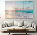 Tranquil Ocean Beach Sunset Canvas Wall Art | 3-Panel