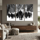 Bison Herd in Snow Wall Art Canvas Print | Rustic Western
