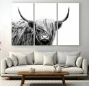 Black White Scottish Highland Cow Cattle Art Print Farmhouse