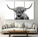 Grayscale Scottish Highland Cow Cattle Art Print Farmhouse by MyGreatCanvas | Canvas Wall Art Prints | Photo Prints & Wall Decor