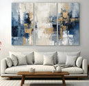 Modern Abstract Canvas Wall Art in Blue and Gold Tones |