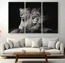 Lion Couple Wall Art Canvas Print – Elegant Black and White