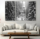 Winter Ski Lift Black and White Canvas Wall Art – Alpine