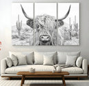 Rustic Charm | Cow Longhorn Black White Bighorn Wall Art