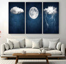 Dark Blue Cloud Art, 3 Piece Indigo Blue Wall Art, Aesthetic