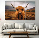 Highland Cow Longhorn Wall Art – Rustic Canvas Print, Framed