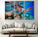 Underwater Coral Reef Sea Turtle Wall Art Canvas Print,
