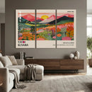 Yayoi Kusama Landscape Canvas Print, Vibrant Floral Mountain Art Print, Framed Botanical Wall Art -