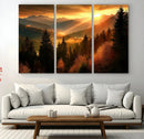 Golden Sunset Over Mountain Forest Canvas Wall Art Print -