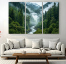 Mountain Forest River Canvas Wall Art Print - Serene Nature