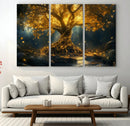 Golden Tree of Life Canvas Wall Art Print - Majestic Glowing
