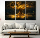 Golden Tree of Life Canvas Wall Art Print - Majestic Glowing