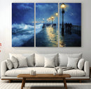Storm Ocean Pier Canvas Wall Art Print - Large Moody Night
