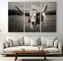 Texas Longhorn Cow Canvas Wall Art Print - Large Rustic