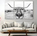 Highland Cow Wall Art Canvas Print – Black and White Western