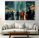 Urban Night Jazz Wall Art Canvas Print – Moody Rain-Soaked