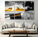 Yellow Rowboat Wall Art – Framed Tropical Shoreline Canvas by MyGreatCanvas | Canvas Wall Art Prints | Photo Prints & Wall Decor