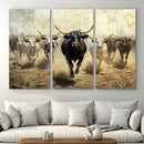 Texas Longhorn Wall Art – Framed Charging Cattle Canvas by MyGreatCanvas | Canvas Wall Art Prints | Photo Prints & Wall Decor