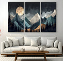 Moonlit Mountain Wall Art Canvas Print – Silhouetted Pines