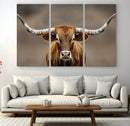 Texas Longhorn Wall Art Canvas Print – Brown Bull Rustic