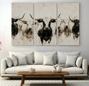 Longhorn Cattle Wall Art Canvas Print – Framed Bison Herd