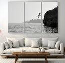 Jumping Wall Art Canvas Print – Framed Coastal Ocean Scene