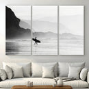 Surfer Beach Wall Art – Framed Black White Ocean Canvas by MyGreatCanvas | Canvas Wall Art Prints | Photo Prints & Wall Decor