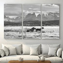 Wild Horses Wall Art – Framed Black White Mountain Canvas by MyGreatCanvas | Canvas Wall Art Prints | Photo Prints & Wall Decor