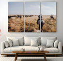 Western Wall Art Canvas Print – Framed Cowboy Cattle Drive