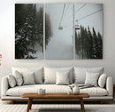 Ski Lift Wall Art Canvas Print – Snowy Pines Misty Landscape