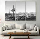 Saguaro Cactus Wall Art Canvas Print – Framed Monochrome