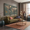 Rustic Black and Wood World Map Canvas Wall Art – Framed