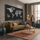 Black World Map Wall Art Canvas Print – Detailed Map of the