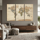 Vintage World Map Canvas Wall Art - Rustic Grunge Texture