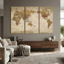 Vintage Detailed World Map Wall Art Canvas Print – Antique