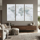 Push Pin World Map Canvas Print - Detailed Vintage World Map