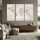 Antique Style World Map Canvas Print - Vintage Detailed