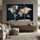 Minimalist World Map Canvas Wall Art - Watercolor Blue and