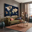 Minimalist World Map Canvas Wall Art - Watercolor Blue and