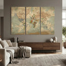 World Map Wall Art Canvas Print, Rustic Map Print, Framed