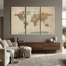 World Map Wall Art Canvas Print, Framed Rustic Atlas Art