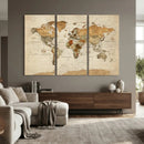 Vintage World Map Canvas Print – Framed Rustic Detailed Map