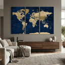 Navy Blue World Map Canvas Print – Detailed Map Minimal Navy