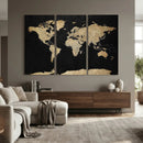 Beige World Map Canvas Wall Art Print, Minimal Black and