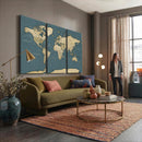 Minimal Vintage World Map Canvas Wall Art Print, Neutral