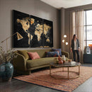 World Map Canvas Wall Art with Famous Landmarks – Framed