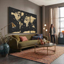 Vintage Blue and Brown World Map Canvas Wall Art – Framed