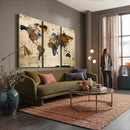 Rustic Watercolor World Map Canvas Wall Art – Framed Travel